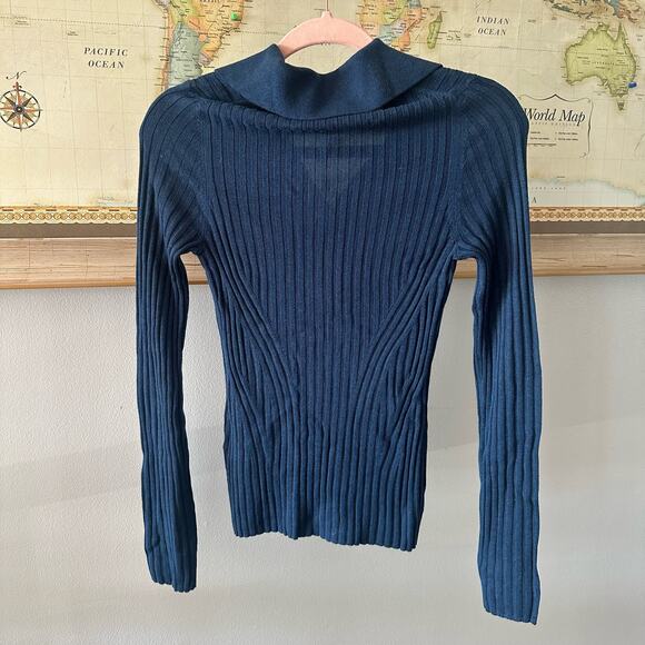Naadam Navy Ribbed Open Neck Polo - Picture 5 of 9
